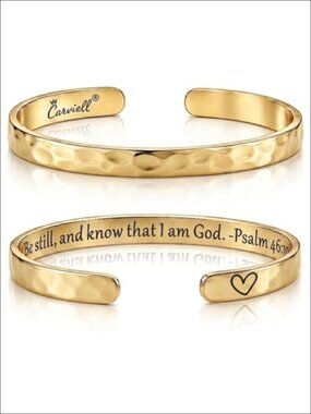 316L Surgical Stainless Steel Cuff Bracelet Engraved Psalm 46:10 Gift